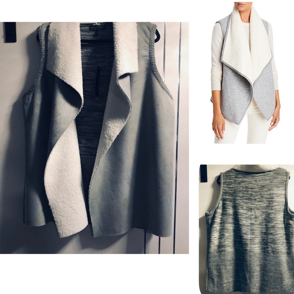 Plus size 3X  Soft Grey Faux Shearling Suede Front, Knit Sweater back Vest